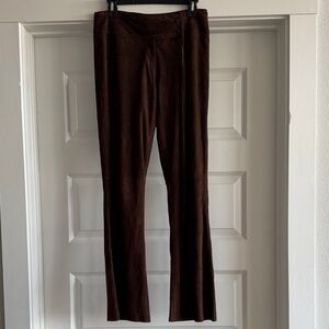 Cache Brown Suede Boot Cut Pants fringe tie festival pants boho size 2